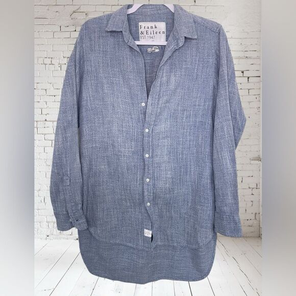 Frank & Eileen Heathered Grayson Hi-Low Button Shirt Size M - Picture 1 of 5